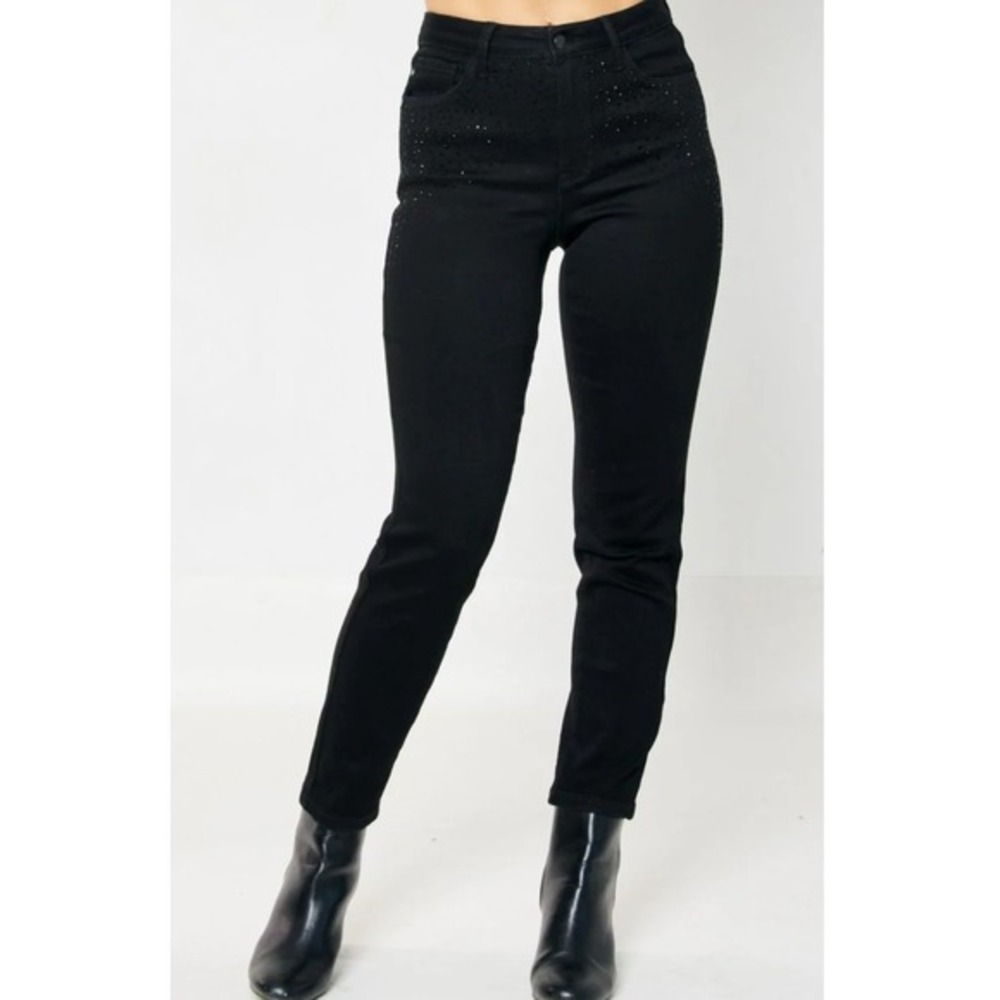 Judy Blue Black Rhinestone Jeans High Rise Slim Fit Embellished Glam‎  size 14W